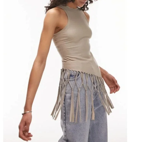 New TOPSHOP NORDSTROM Women's Stone Macrame Style Tank Top Size 8-10 - Picture 1 of 9